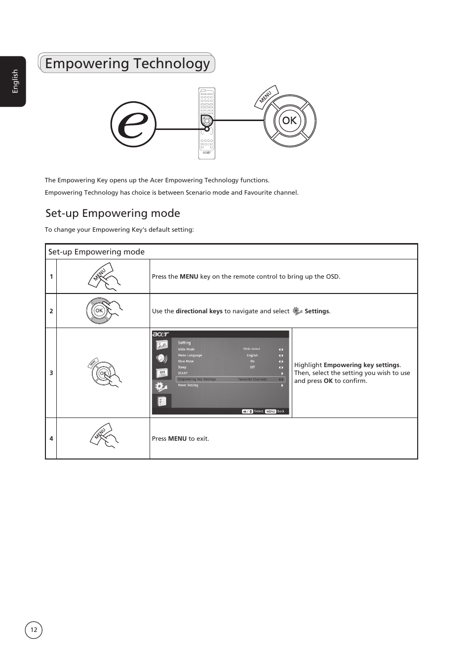 Empowering technology, Set-up empowering mode | Acer AT1935 User Manual | Page 12 / 24