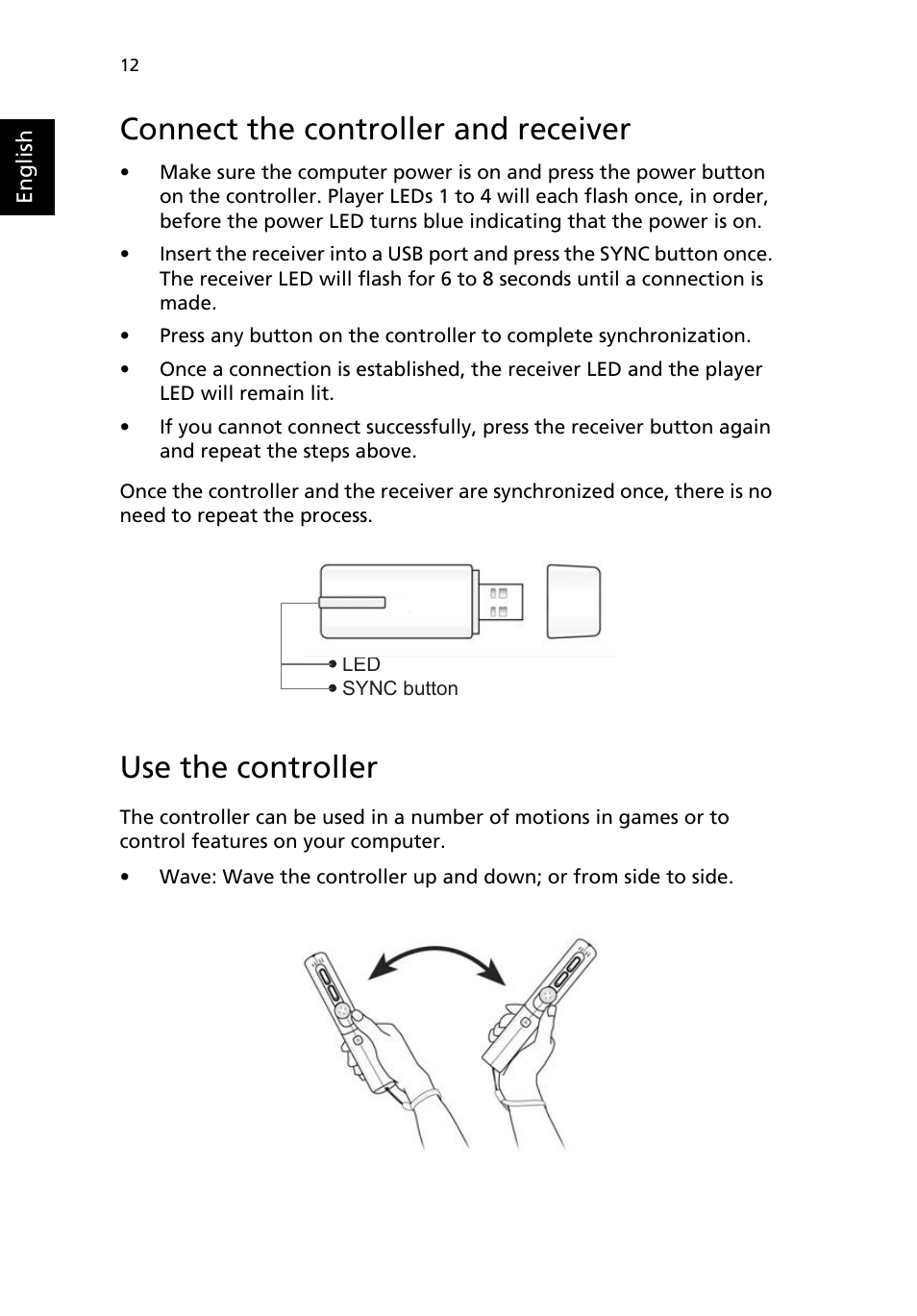 Connect the controller and receiver, Use the controller | Acer Aspire R3600 User Manual | Page 22 / 36