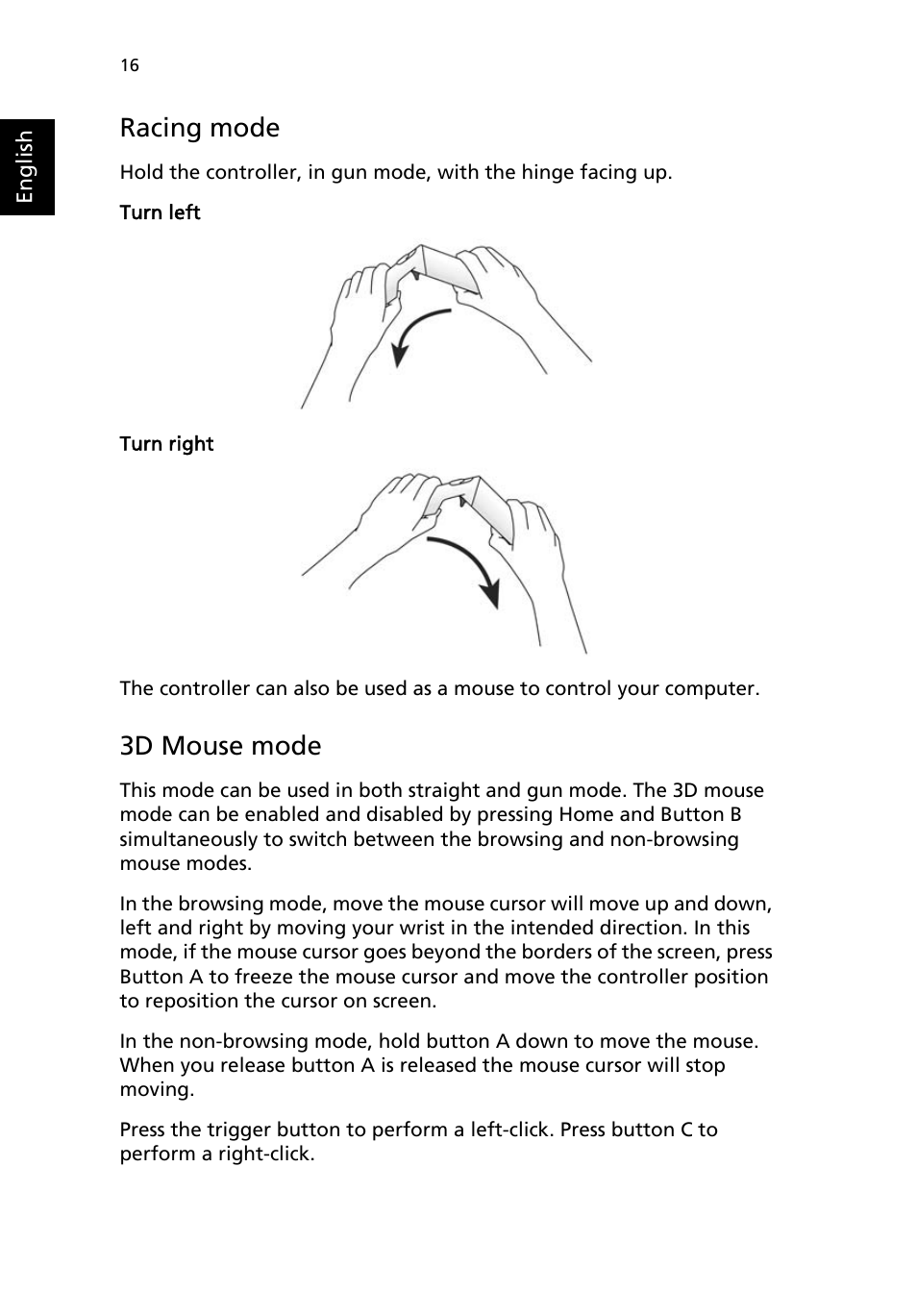 Racing mode, 3d mouse mode | Acer Aspire R3600 User Manual | Page 26 / 36