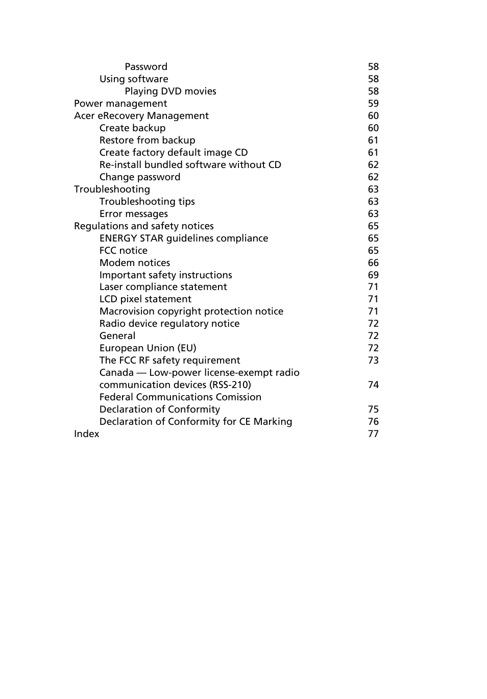 Acer 3010 User Manual | Page 9 / 88