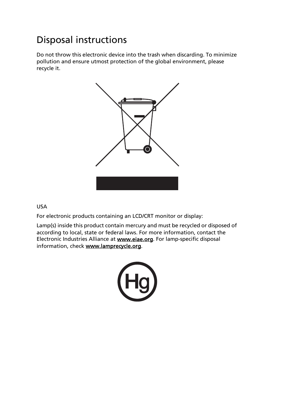 Disposal instructions | Acer 6800 User Manual | Page 3 / 100