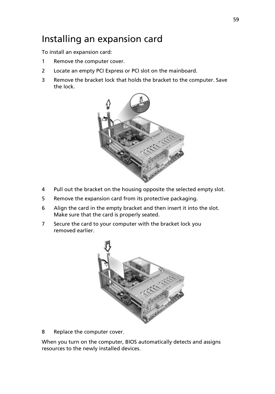 Installing an expansion card | Acer 6800 User Manual | Page 67 / 100