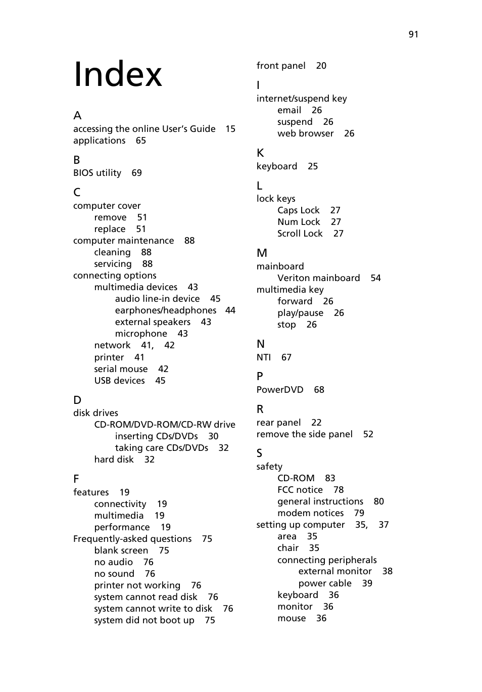 Index | Acer 6800 User Manual | Page 99 / 100