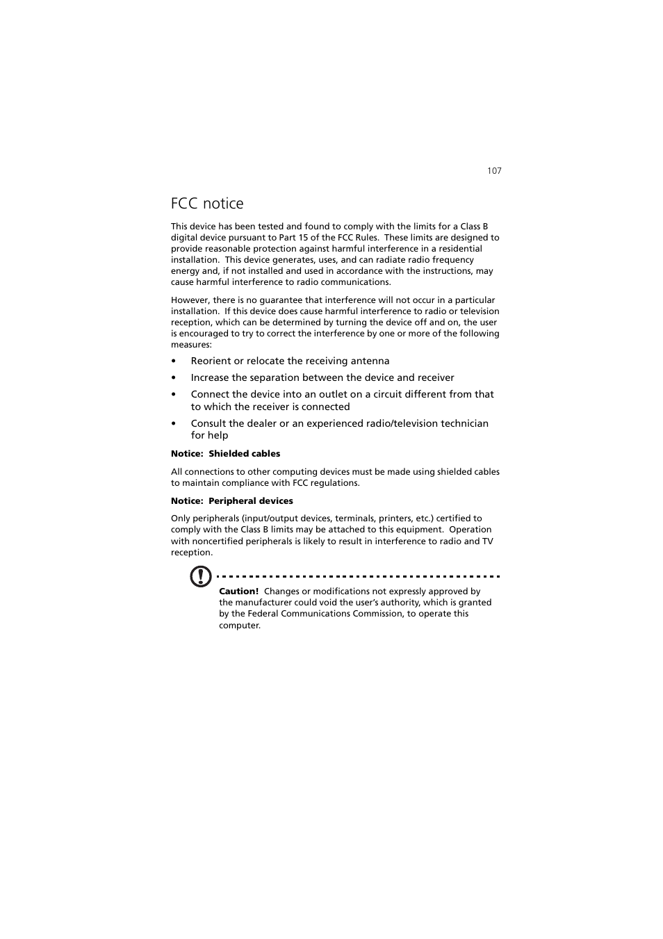 Fcc notice | Acer 5600 series User Manual | Page 113 / 122