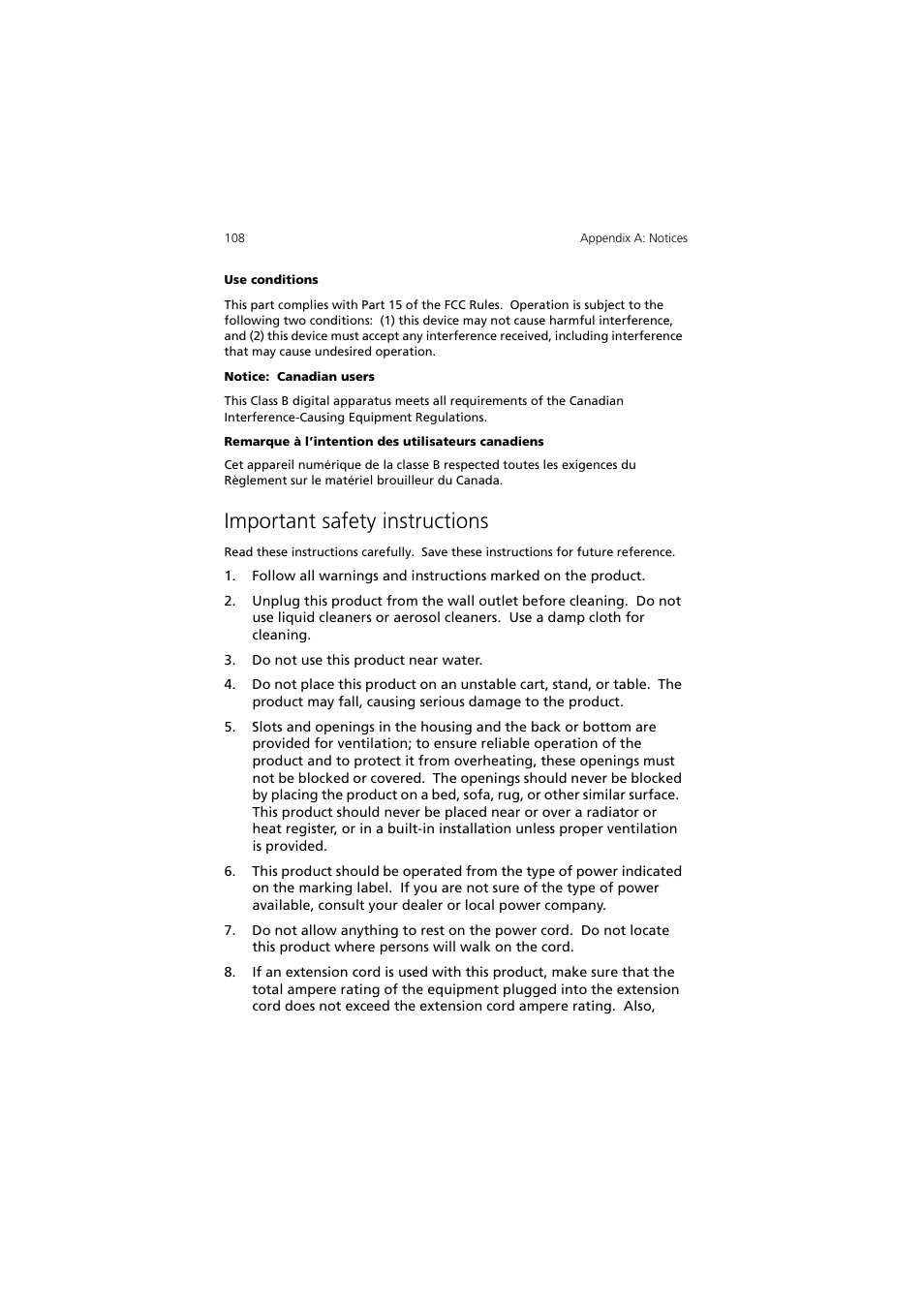 Important safety instructions | Acer 5600 series User Manual | Page 114 / 122