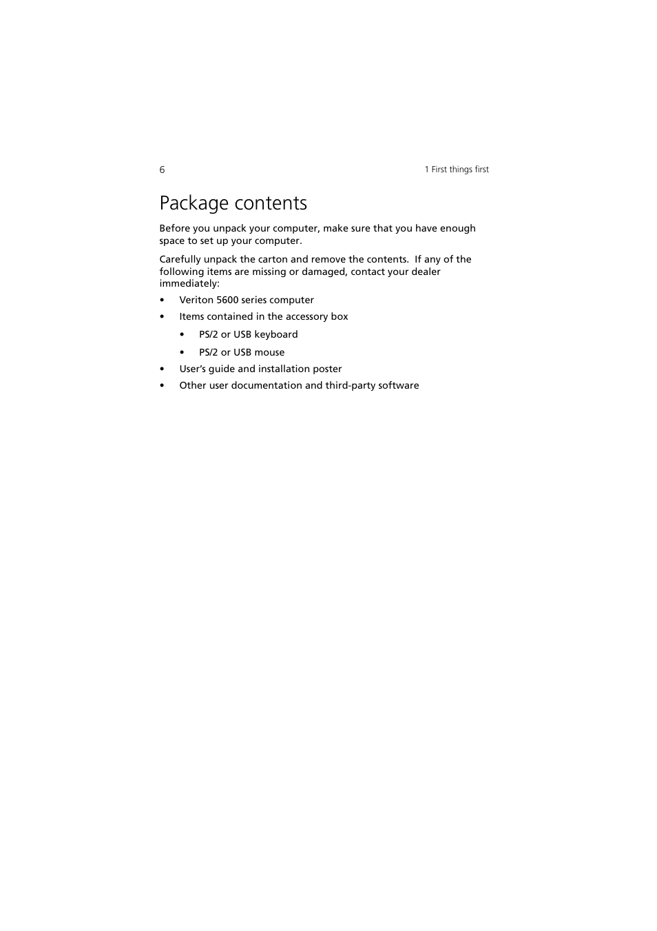 Package contents | Acer 5600 series User Manual | Page 12 / 122