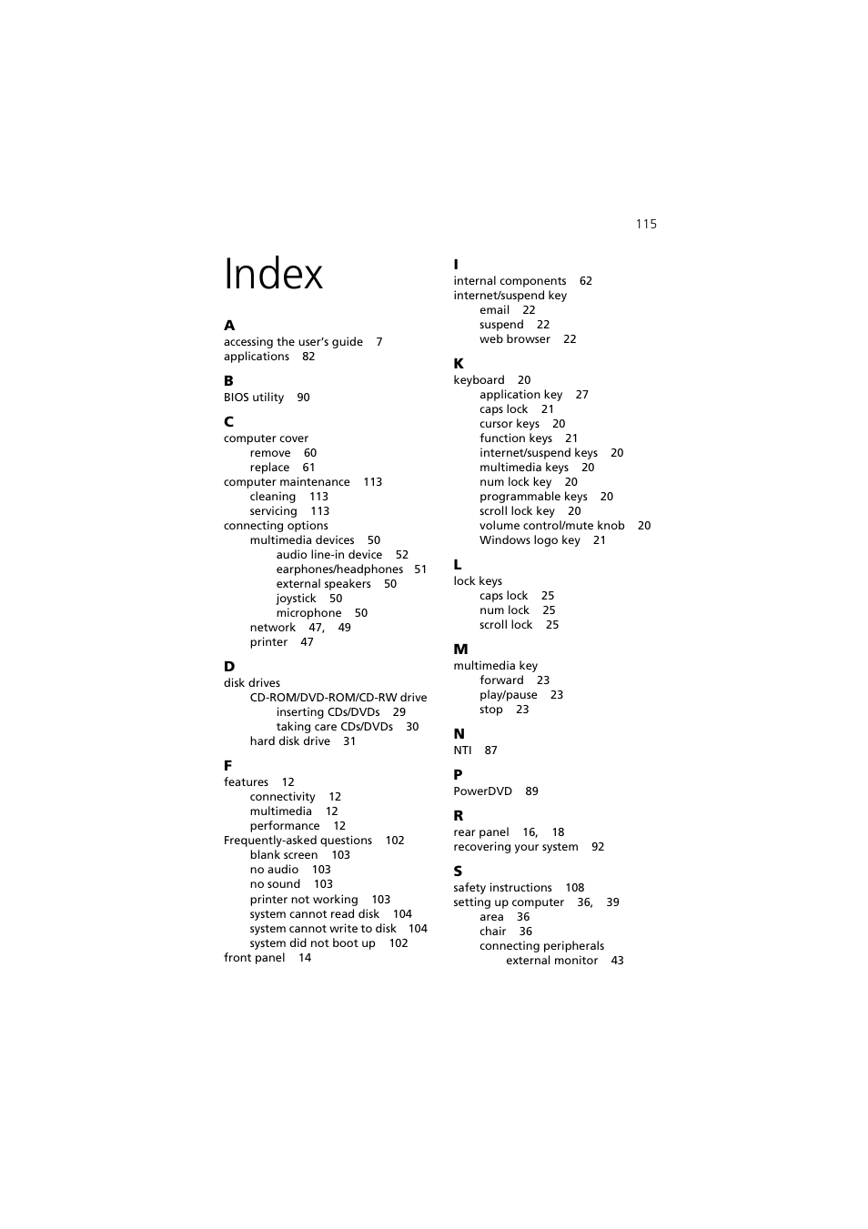 Index | Acer 5600 series User Manual | Page 121 / 122