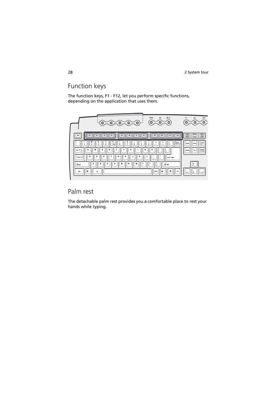 Function keys, Palm rest | Acer 5600 series User Manual | Page 34 / 122
