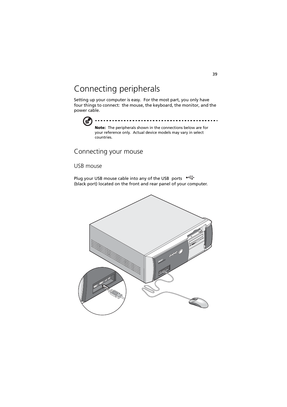 Connecting peripherals, Connecting your mouse | Acer 5600 series User Manual | Page 45 / 122