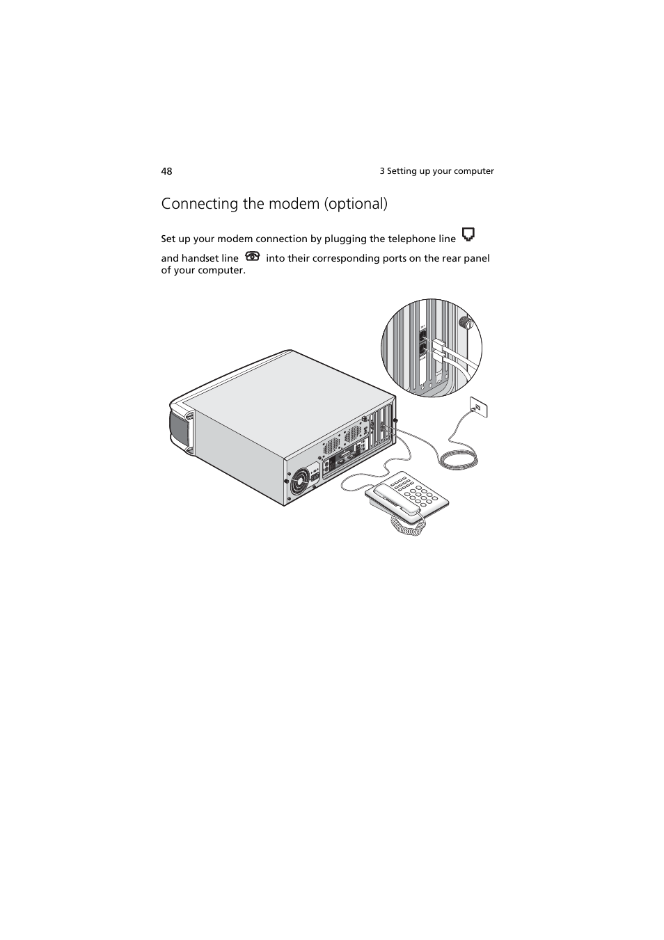 Connecting the modem (optional) | Acer 5600 series User Manual | Page 54 / 122