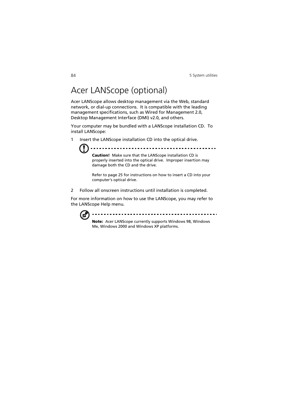 Acer lanscope (optional) | Acer 5600 series User Manual | Page 90 / 122