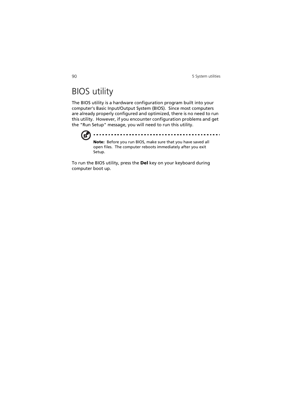 Bios utility | Acer 5600 series User Manual | Page 96 / 122