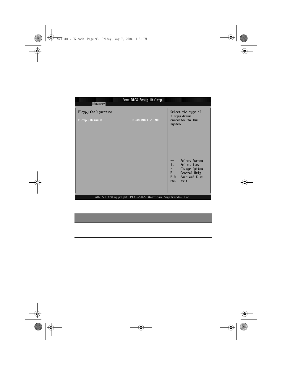 Floppy configuration | Acer Altos G310 User Manual | Page 103 / 130