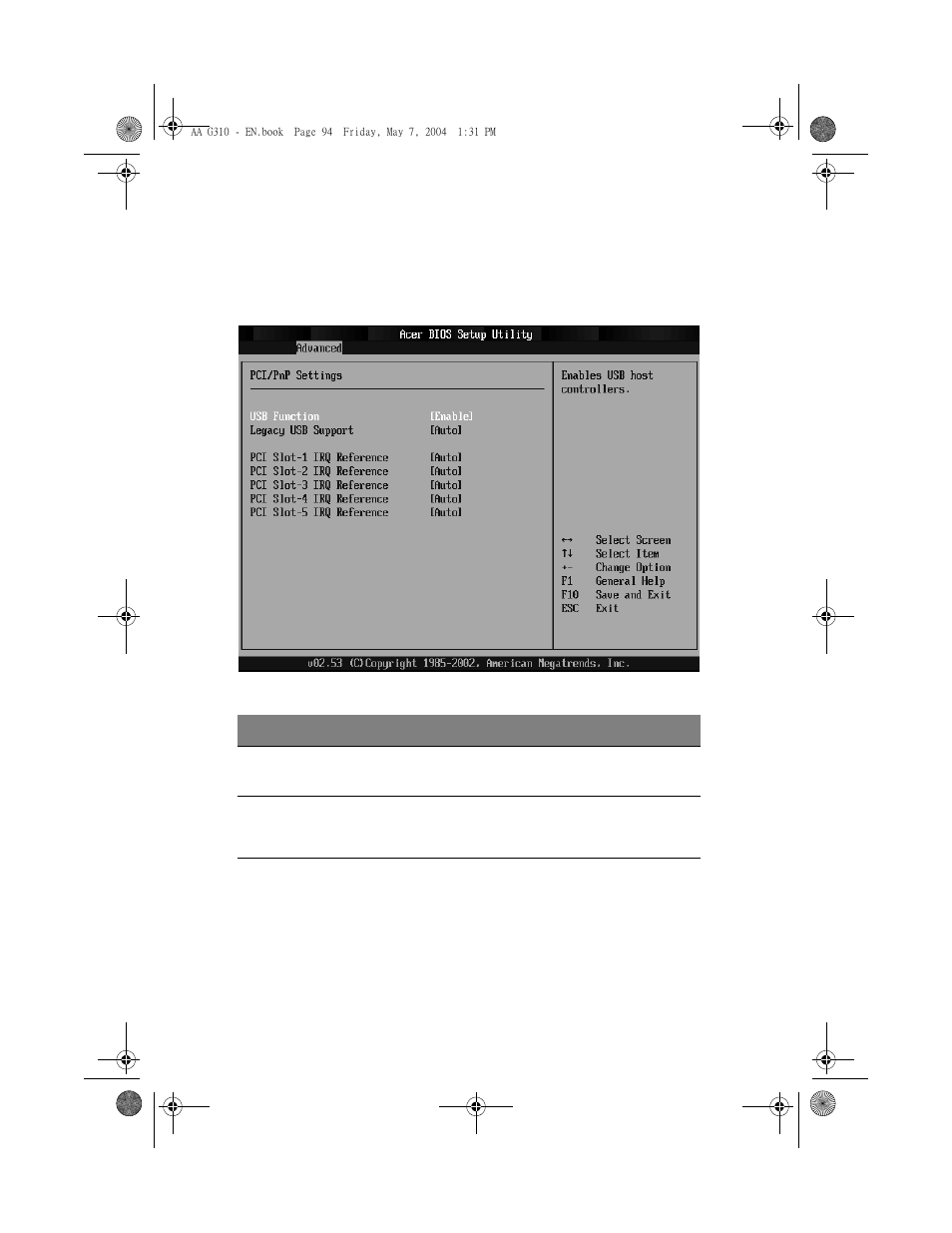 Pci/pnp configuration | Acer Altos G310 User Manual | Page 104 / 130