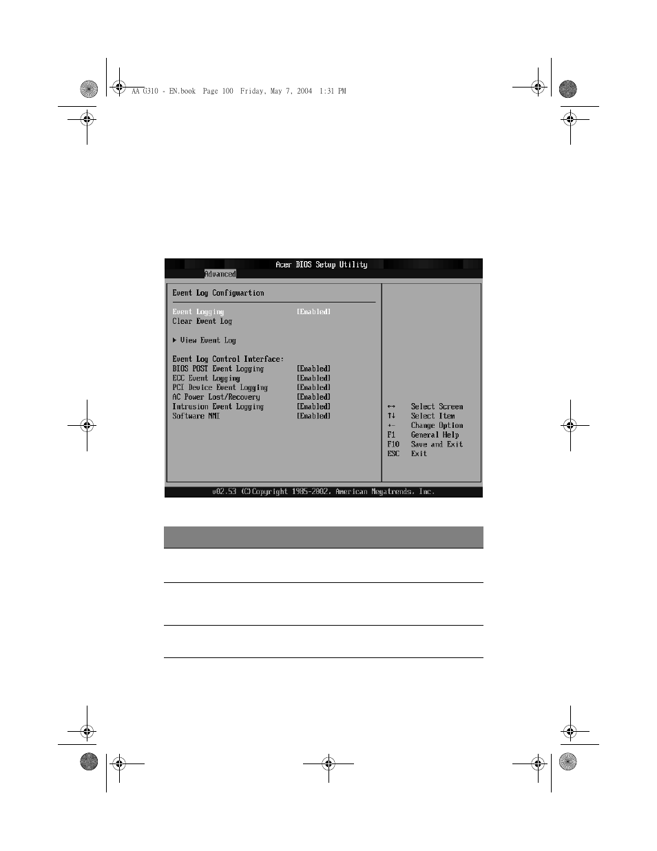 Event log configuration | Acer Altos G310 User Manual | Page 110 / 130