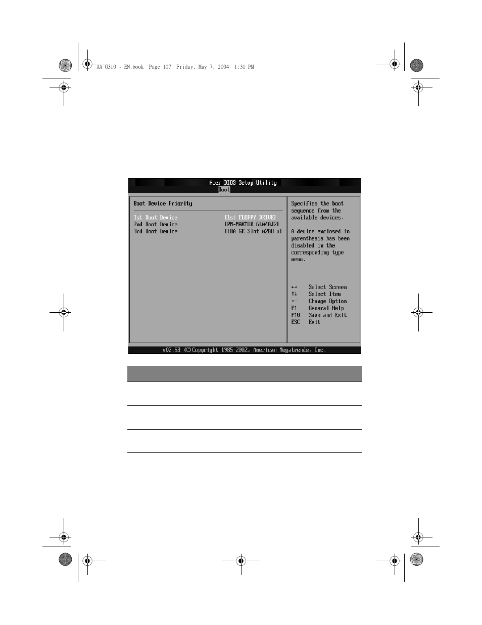 Boot device priority | Acer Altos G310 User Manual | Page 117 / 130