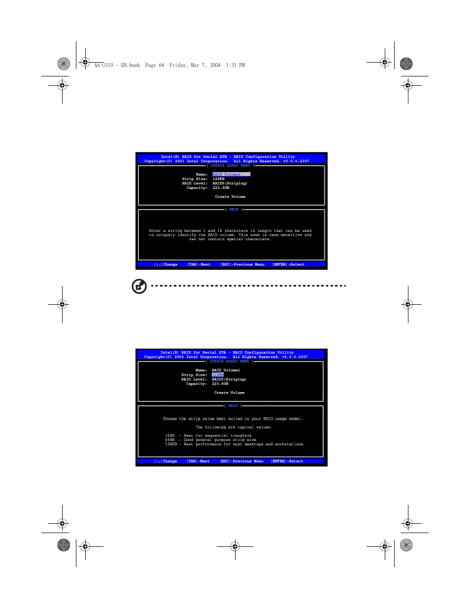 Option 1: create raid volume | Acer Altos G310 User Manual | Page 74 / 130