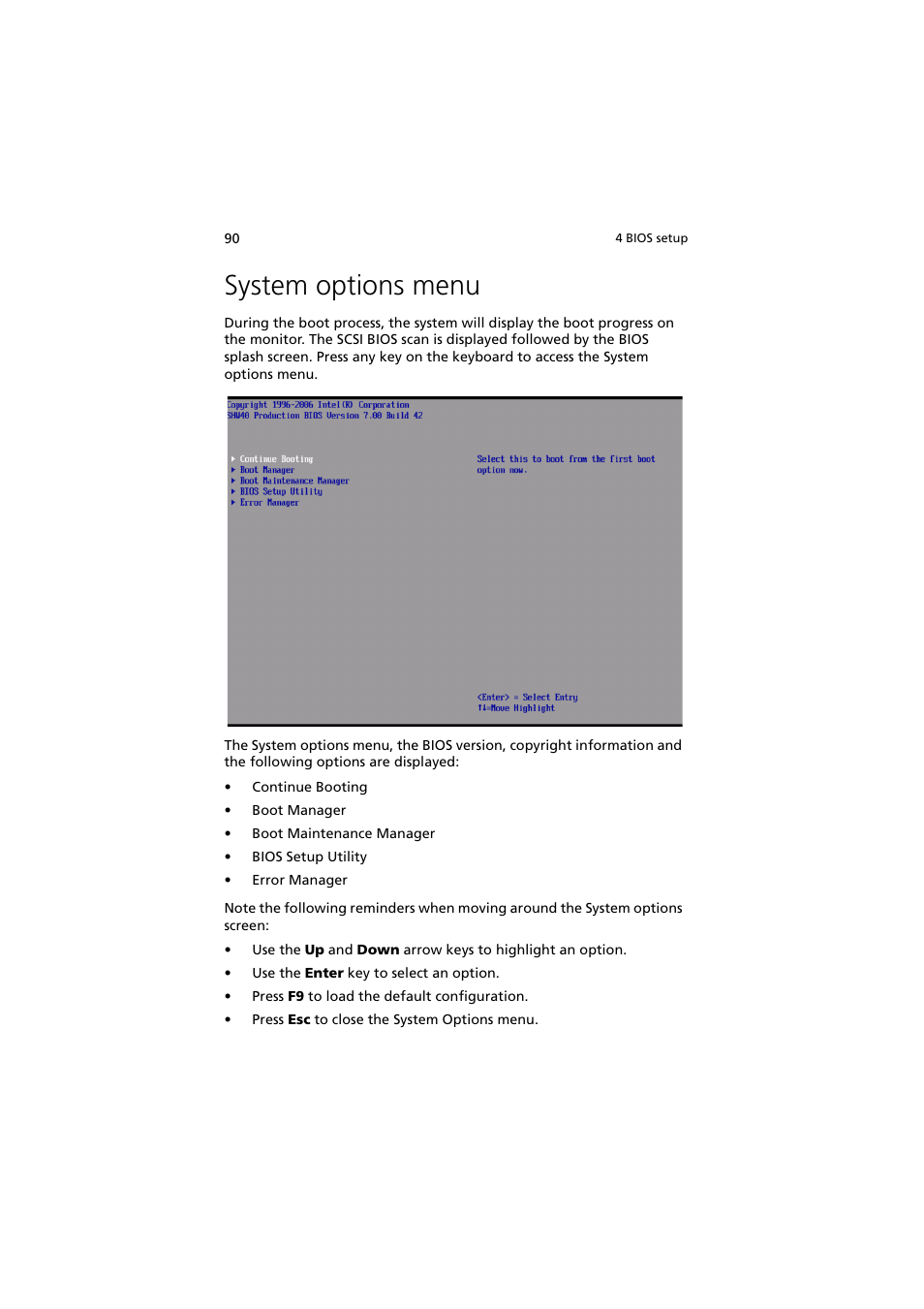 System options menu | Acer Altos R910 Series User Manual | Page 100 / 192