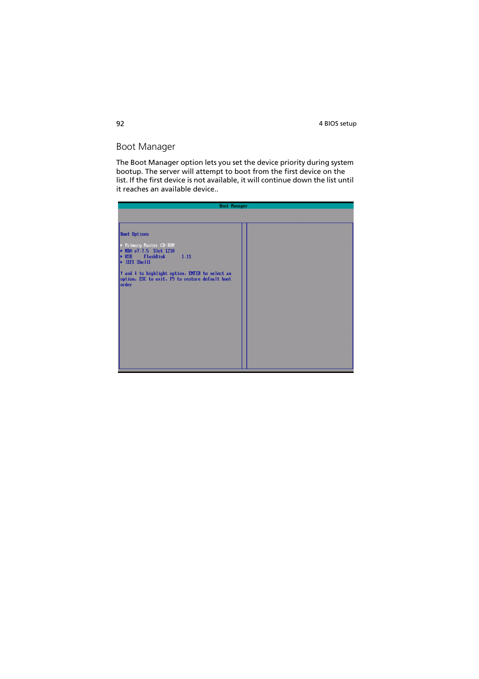 Boot manager | Acer Altos R910 Series User Manual | Page 102 / 192