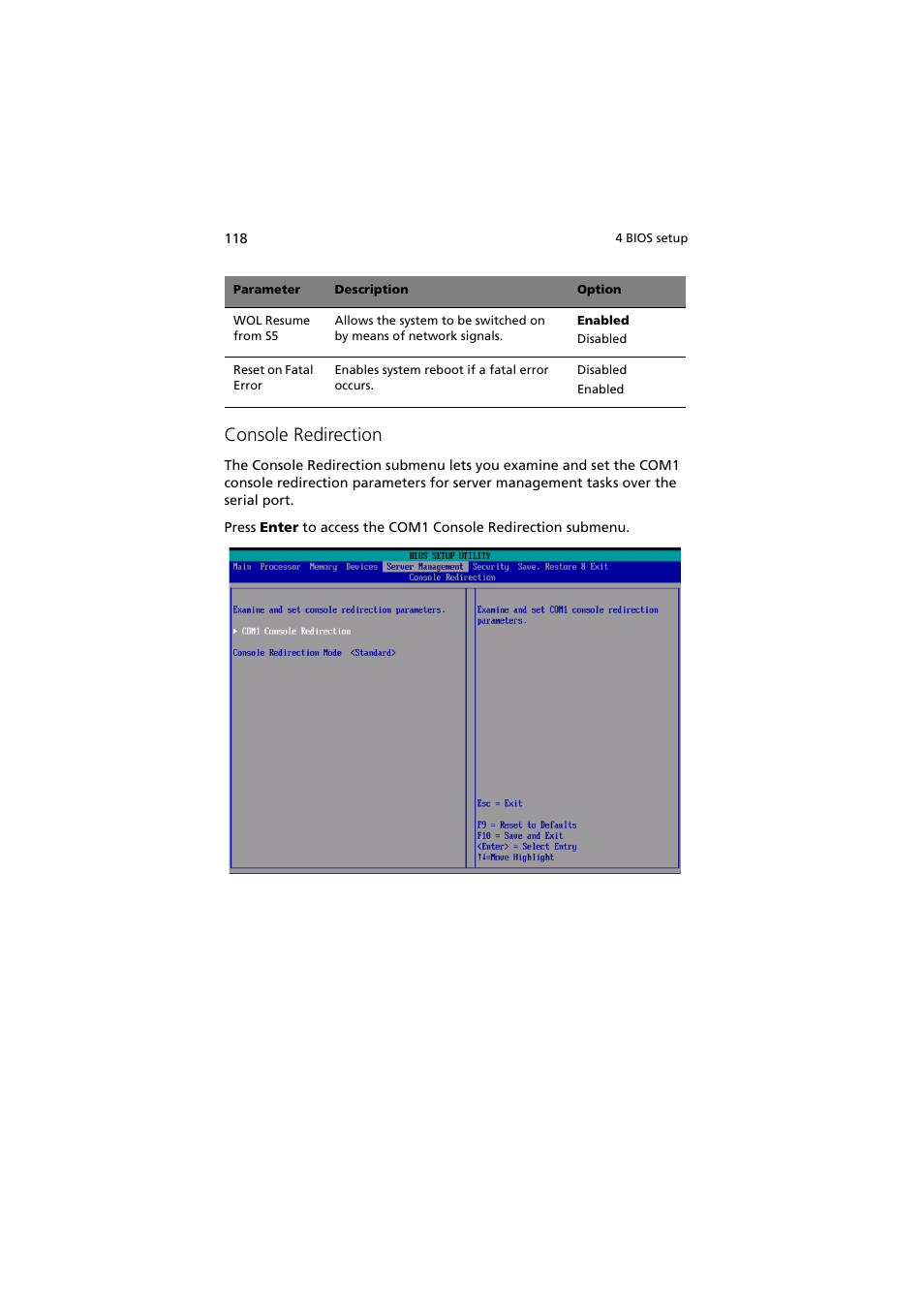 Console redirection | Acer Altos R910 Series User Manual | Page 128 / 192