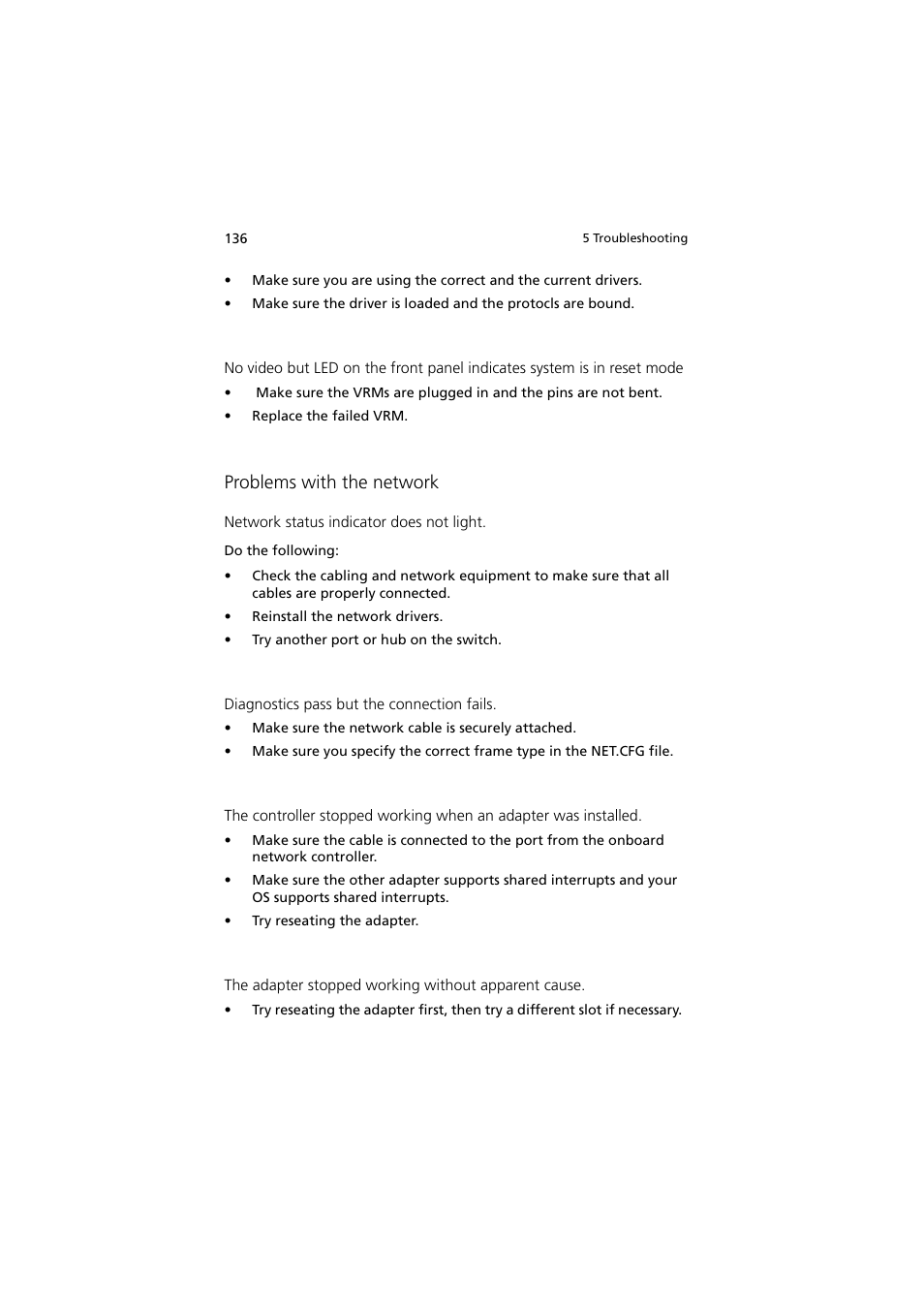 Problems with the network | Acer Altos R910 Series User Manual | Page 146 / 192