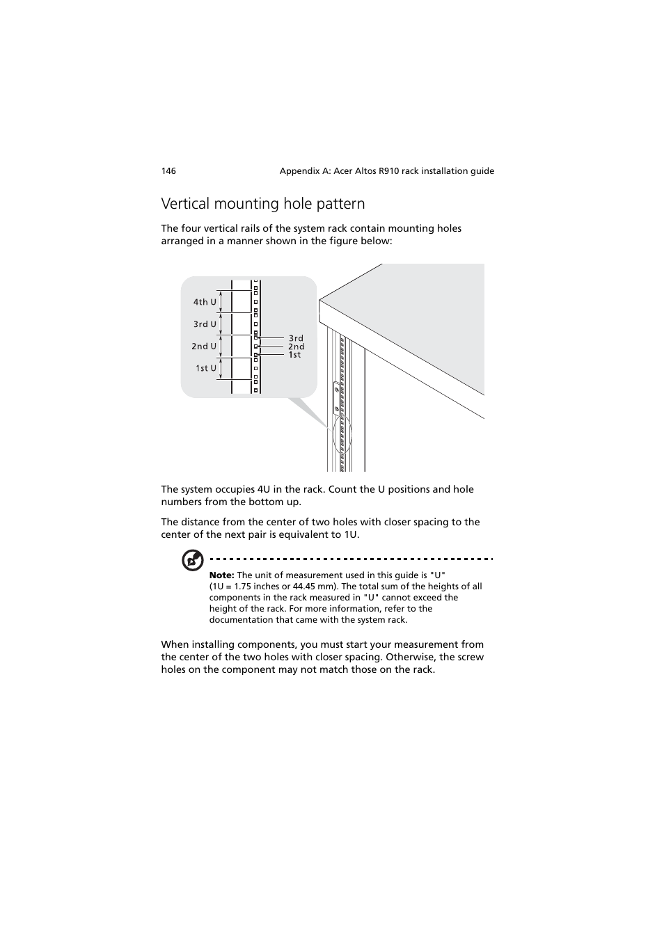 Vertical mounting hole pattern | Acer Altos R910 Series User Manual | Page 156 / 192