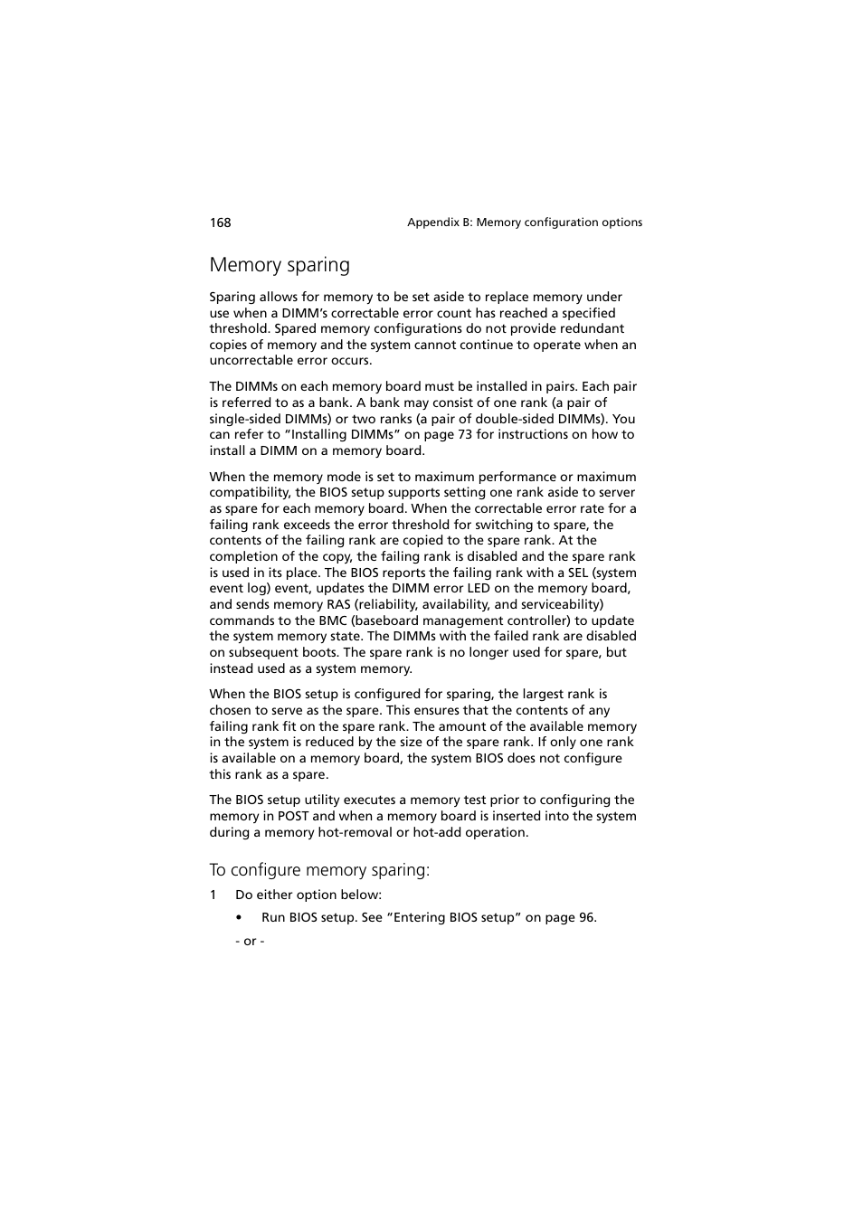 Memory sparing | Acer Altos R910 Series User Manual | Page 178 / 192
