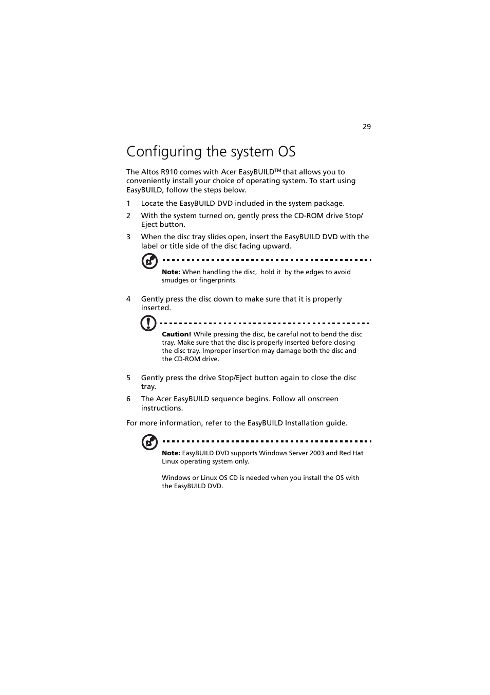 Configuring the system os | Acer Altos R910 Series User Manual | Page 39 / 192