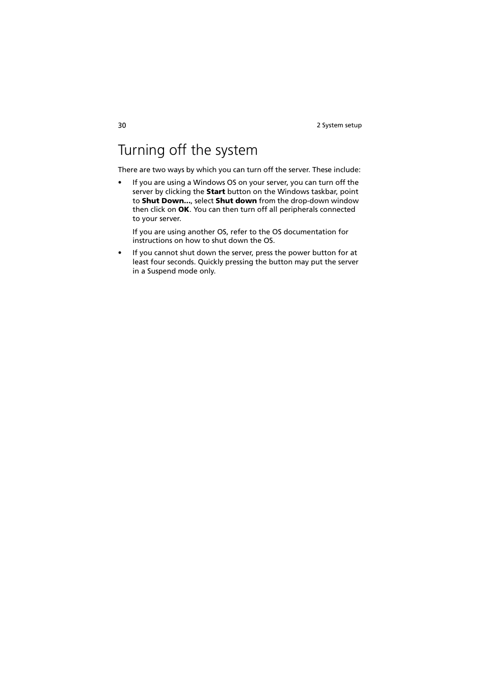 Turning off the system | Acer Altos R910 Series User Manual | Page 40 / 192