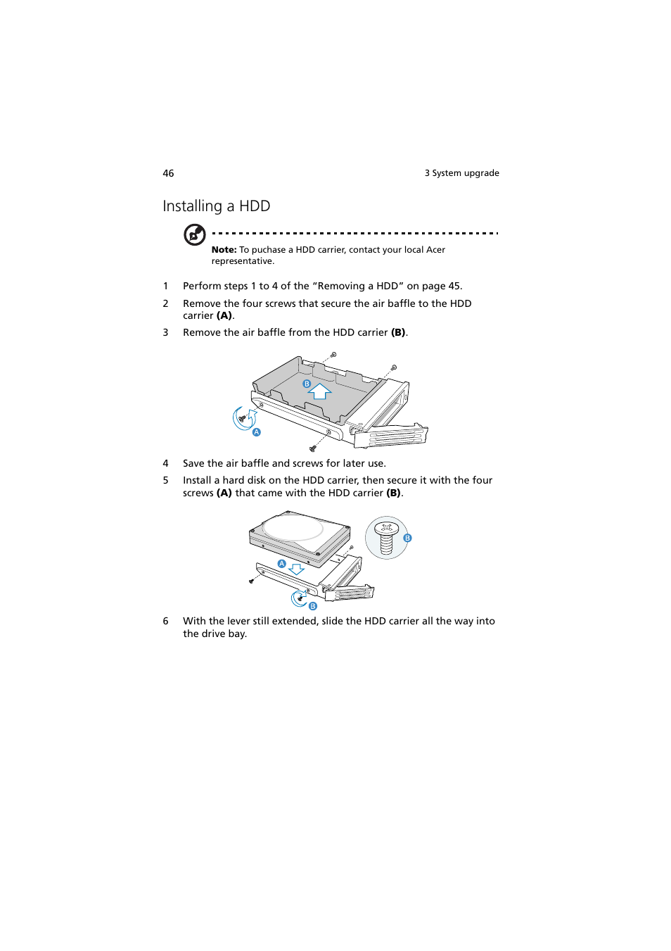 Installing a hdd | Acer Altos R910 Series User Manual | Page 56 / 192