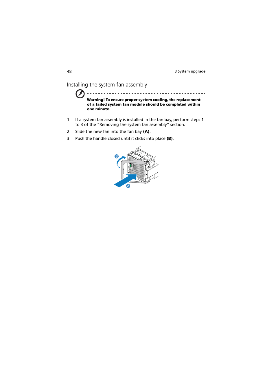 Installing the system fan assembly | Acer Altos R910 Series User Manual | Page 58 / 192