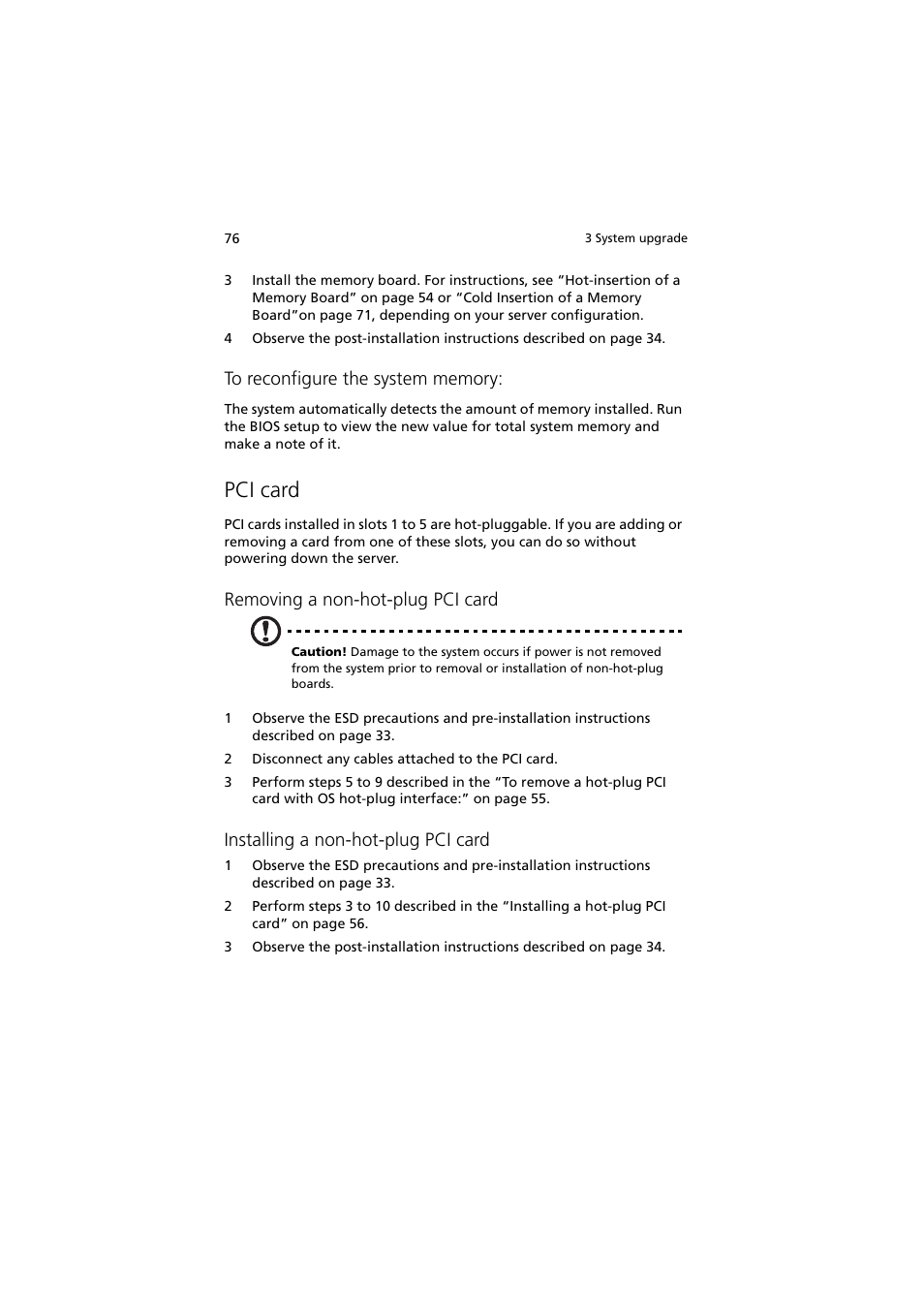 Pci card, Removing a non-hot-plug pci card, Installing a non-hot-plug pci card | Acer Altos R910 Series User Manual | Page 86 / 192