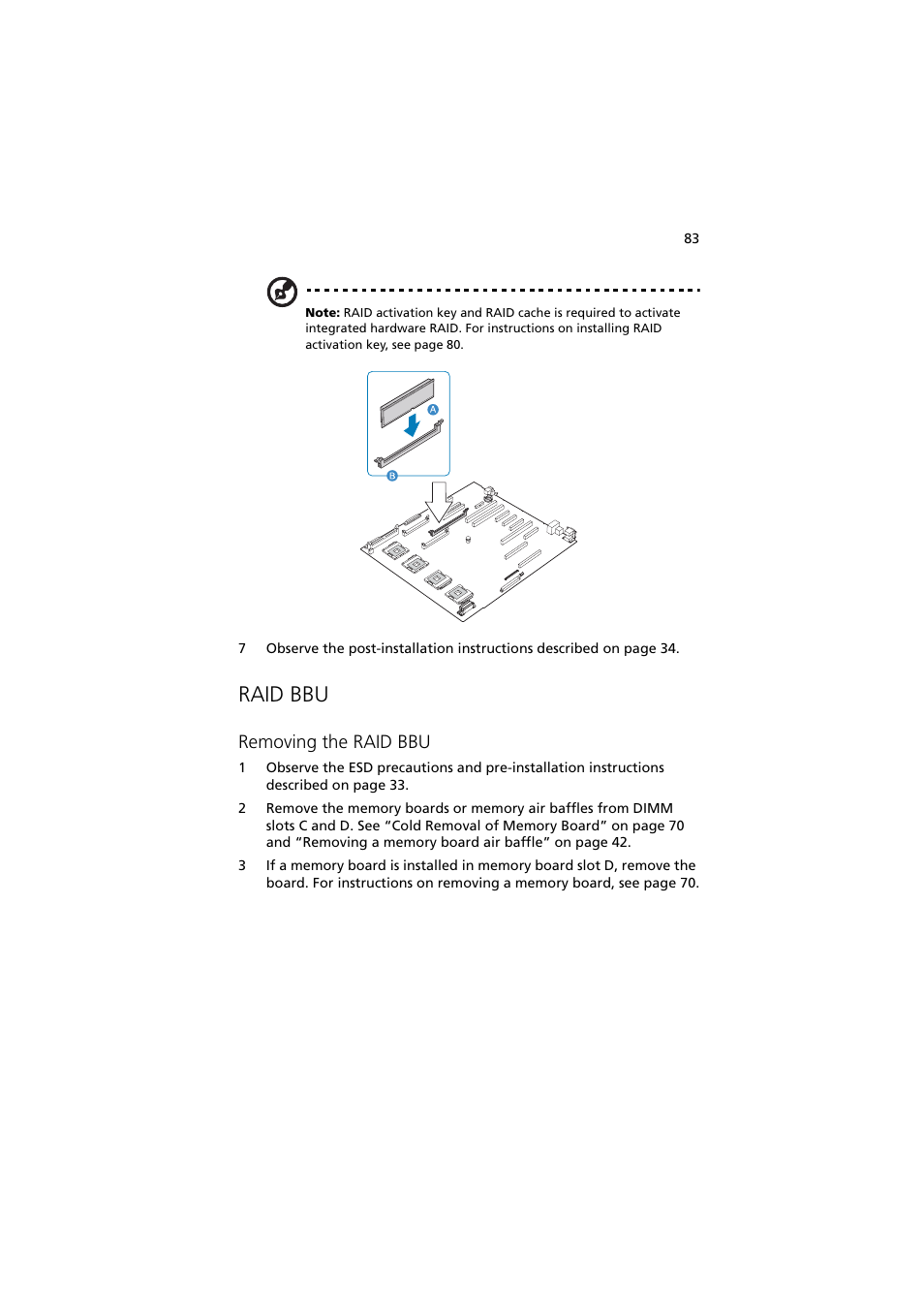 Raid bbu, Removing the raid bbu | Acer Altos R910 Series User Manual | Page 93 / 192