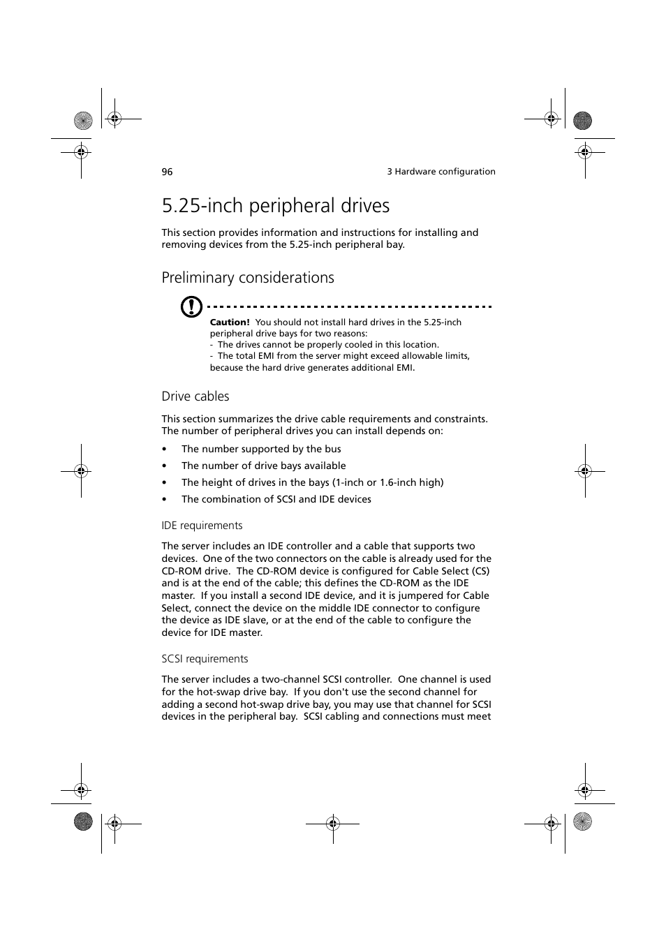 Inch peripheral drives, Preliminary considerations, Drive cables | Acer Altos G900 User Manual | Page 112 / 248