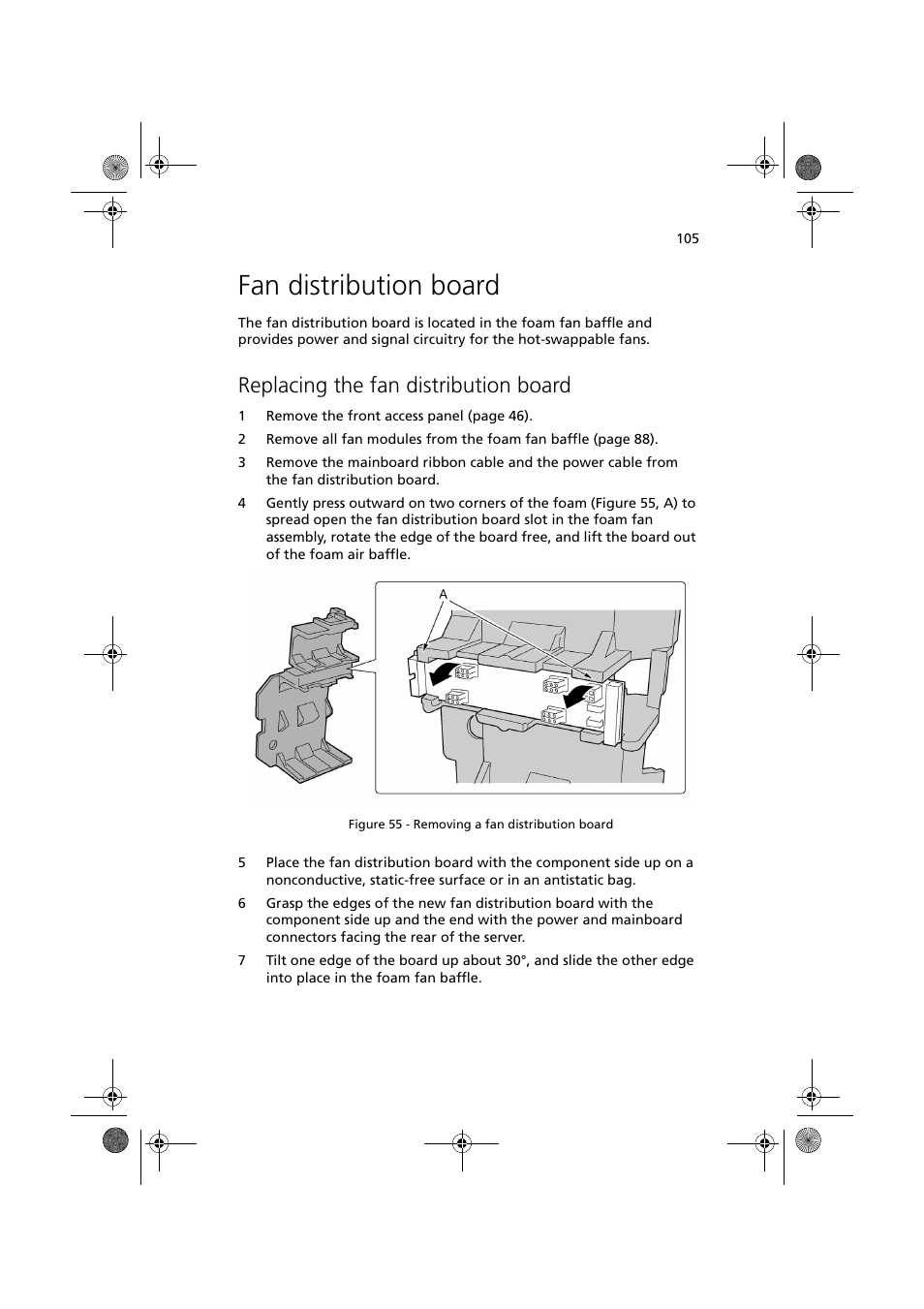 Fan distribution board, Replacing the fan distribution board | Acer Altos G900 User Manual | Page 121 / 248