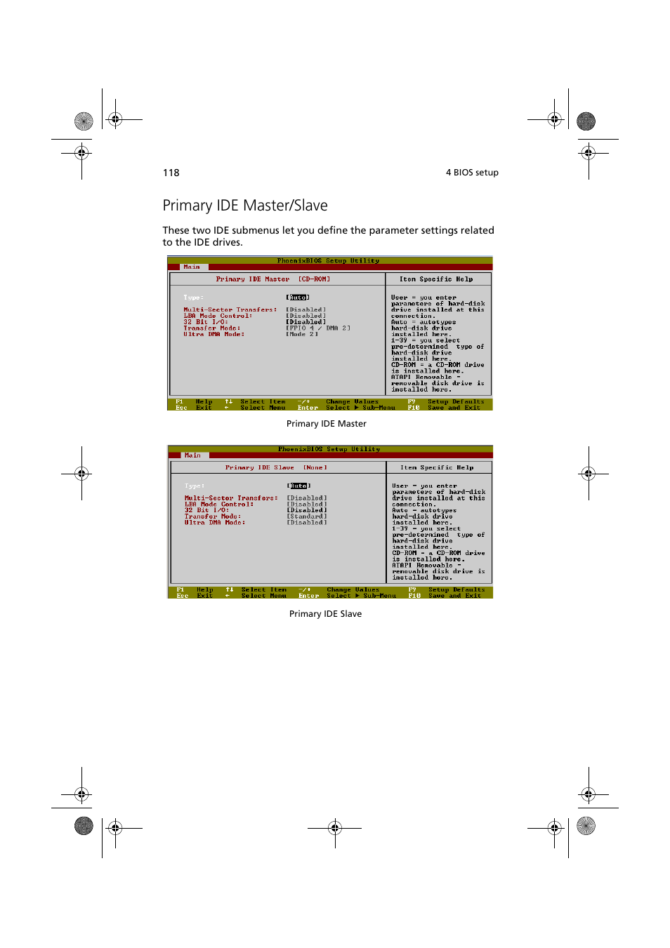 Primary ide master/slave | Acer Altos G900 User Manual | Page 134 / 248