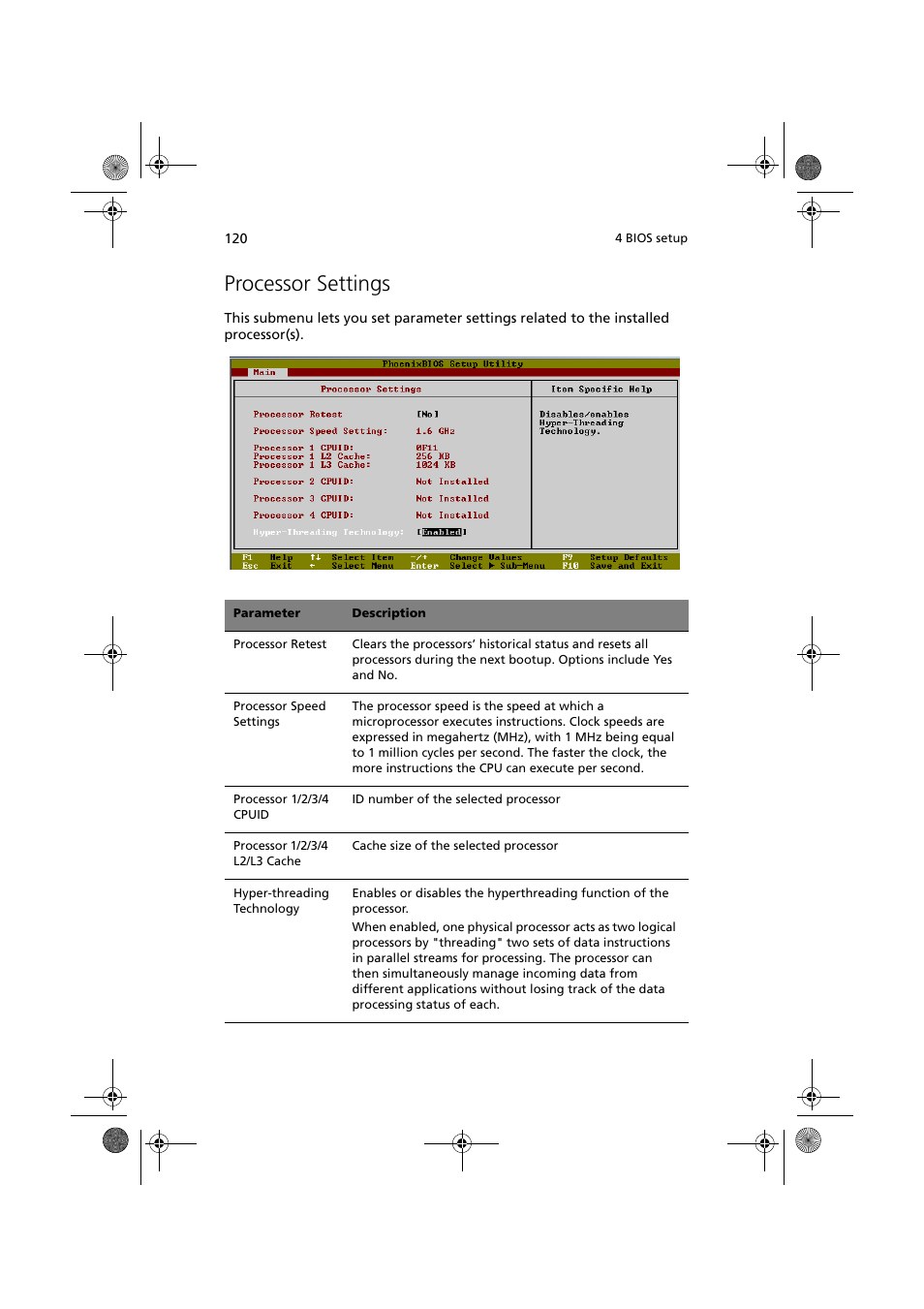 Processor settings | Acer Altos G900 User Manual | Page 136 / 248