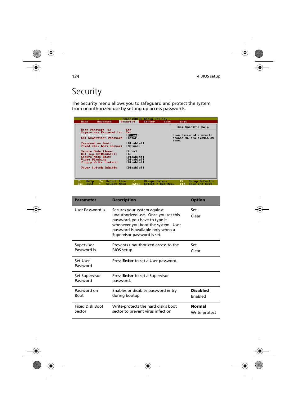 Security | Acer Altos G900 User Manual | Page 150 / 248