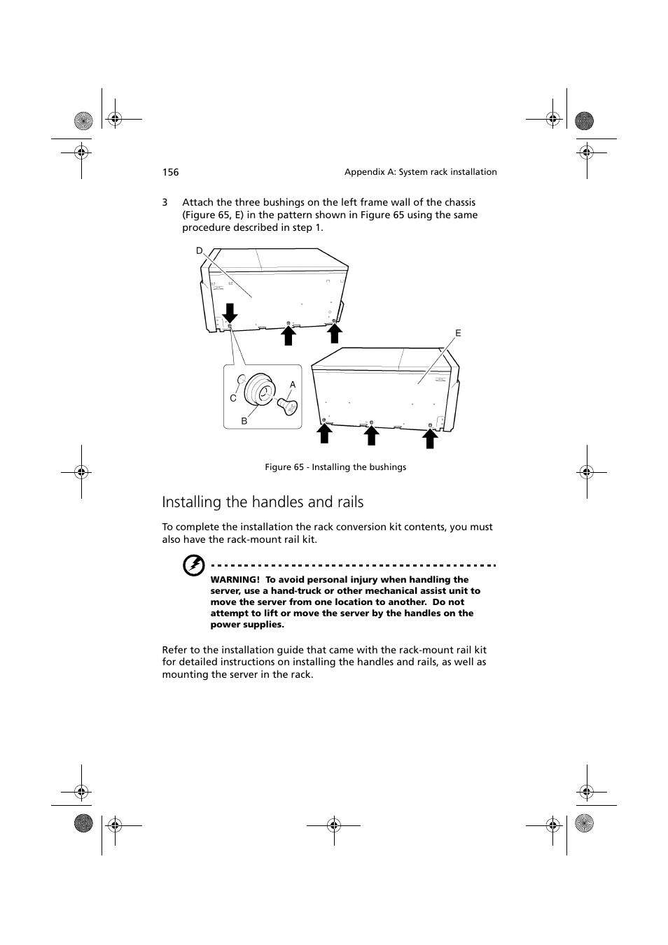 Installing the handles and rails | Acer Altos G900 User Manual | Page 172 / 248