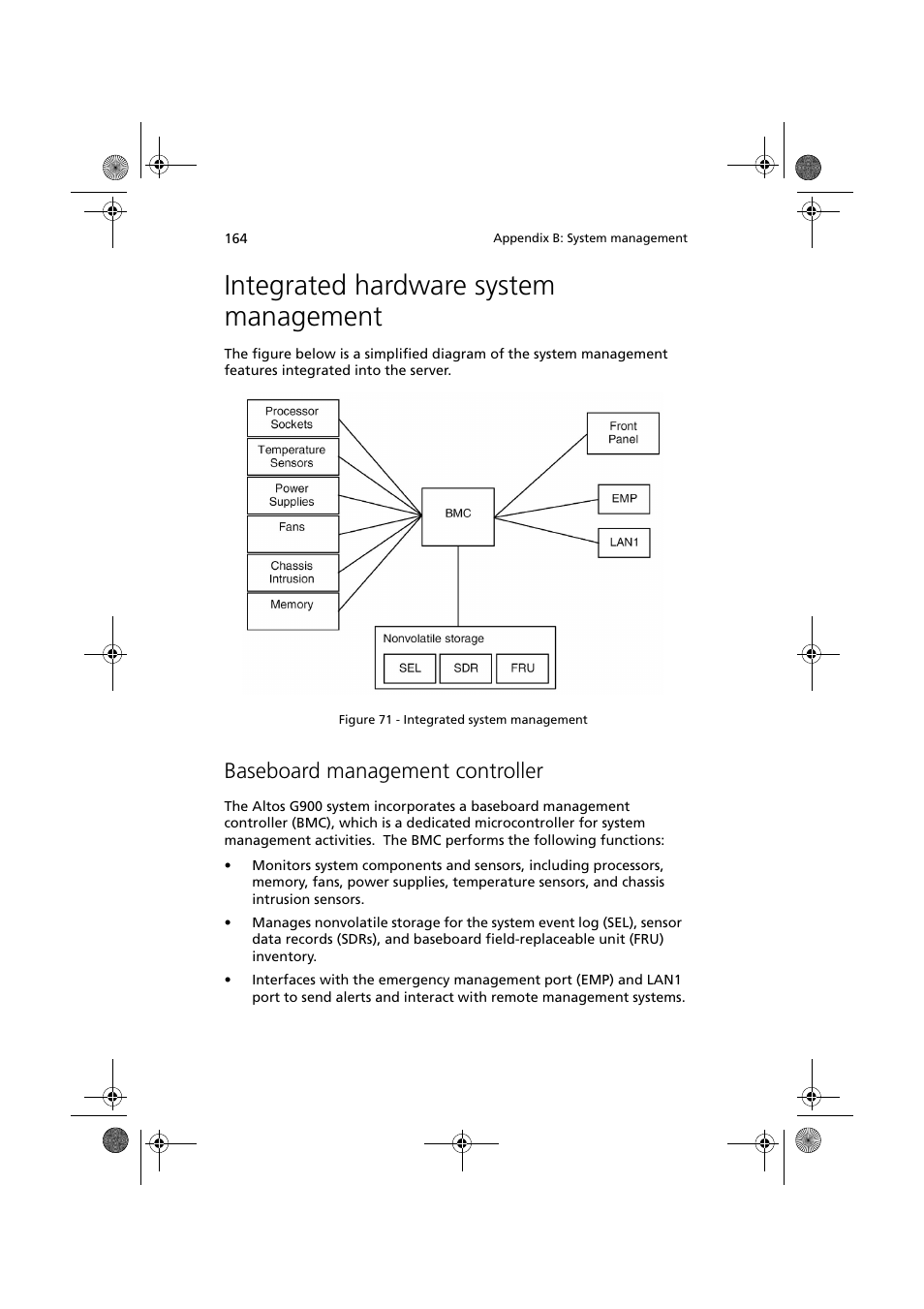 Integrated hardware system management, Baseboard management controller | Acer Altos G900 User Manual | Page 180 / 248