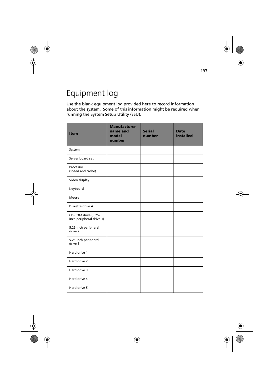 Equipment log | Acer Altos G900 User Manual | Page 213 / 248