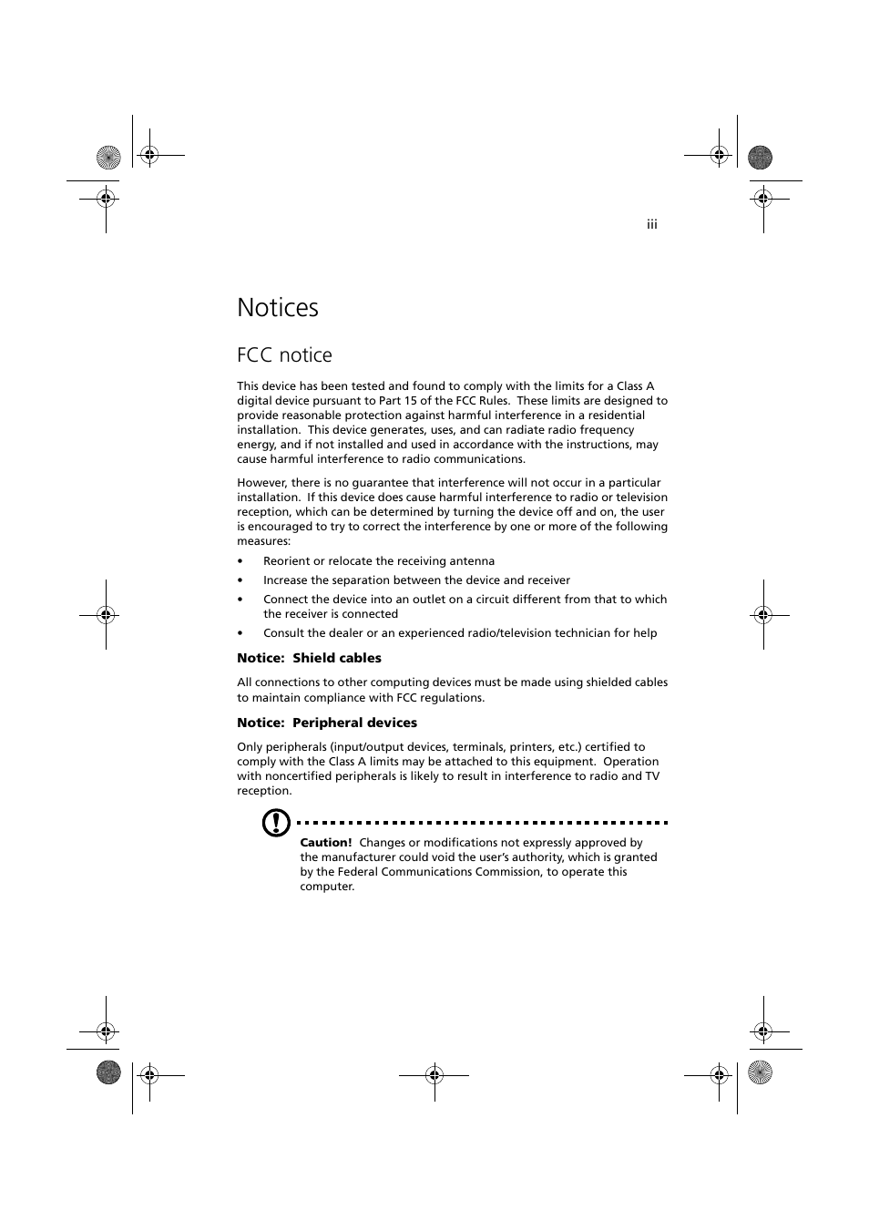 Notices, Fcc notice | Acer Altos G900 User Manual | Page 3 / 248