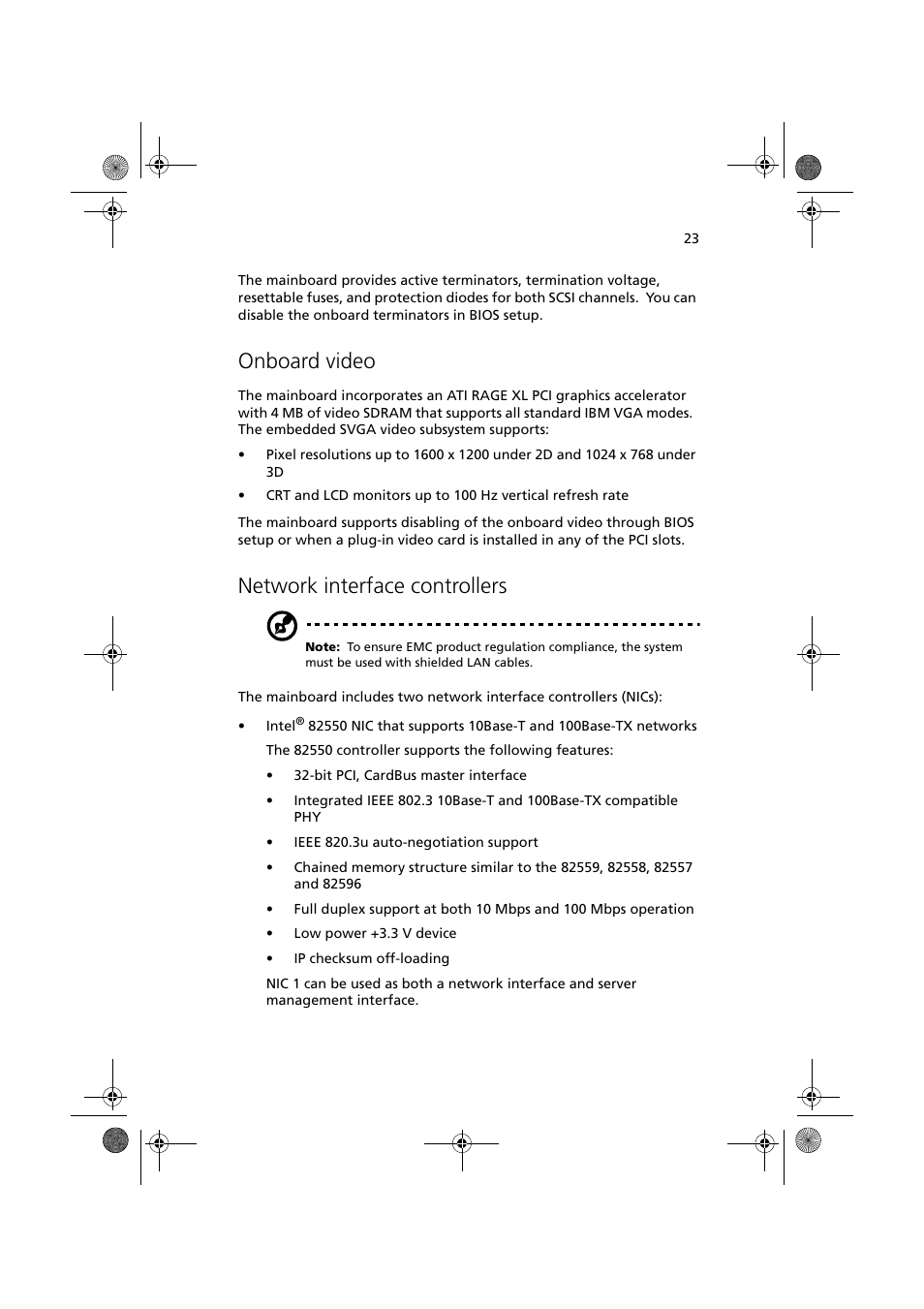 Onboard video, Network interface controllers | Acer Altos G900 User Manual | Page 39 / 248