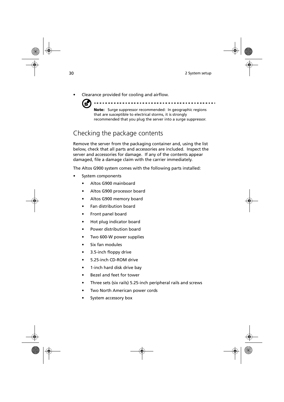 Checking the package contents | Acer Altos G900 User Manual | Page 46 / 248