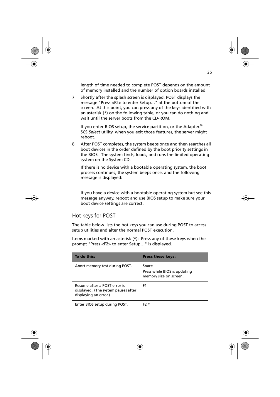 Hot keys for post | Acer Altos G900 User Manual | Page 51 / 248