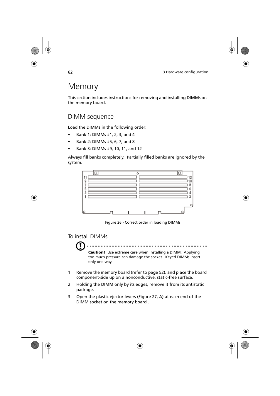 Memory, Dimm sequence | Acer Altos G900 User Manual | Page 78 / 248