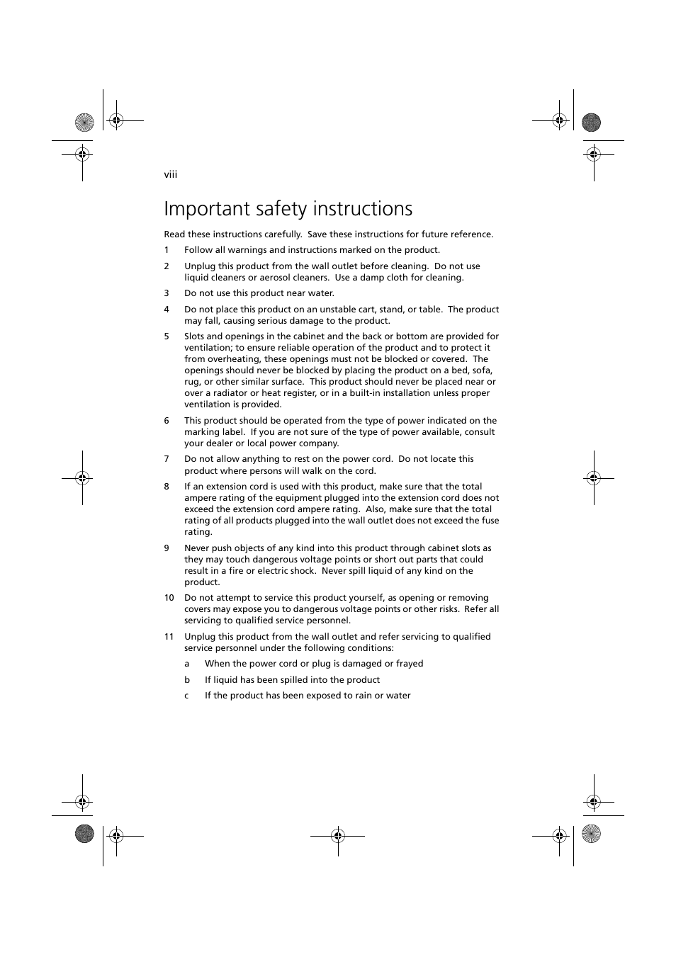 Important safety instructions | Acer Altos G900 User Manual | Page 8 / 248