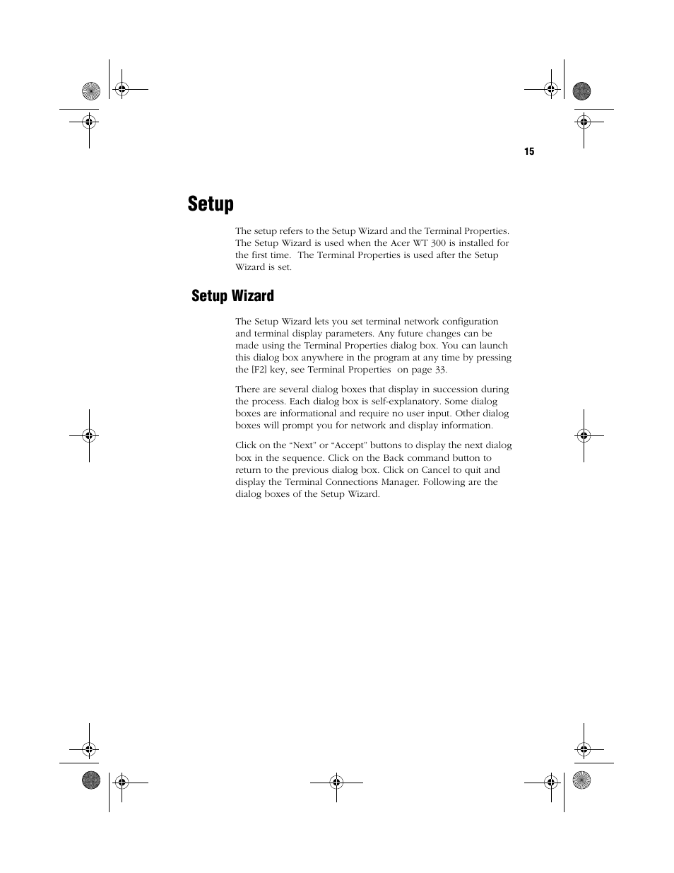 Setup, Setup wizard | Acer WT 300 User Manual | Page 23 / 54