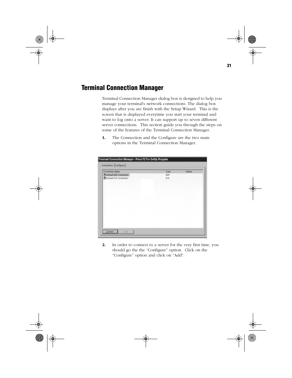 Terminal connection manager | Acer WT 300 User Manual | Page 29 / 54