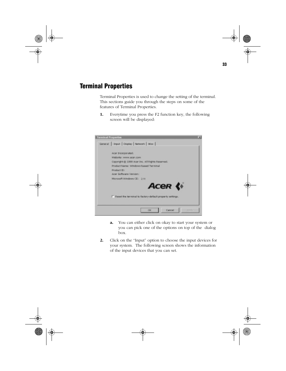 Terminal properties | Acer WT 300 User Manual | Page 41 / 54